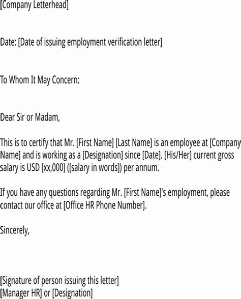 employment verification letter format  visa mployme