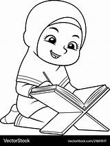 Girl Reading Vector Koran Moslem Ramadan Coloring Kids Bw Vectorstock Muslim Islamic Kuran Kinder Ausmalbilder Ausmalen Books Drawing Colouring Islam sketch template