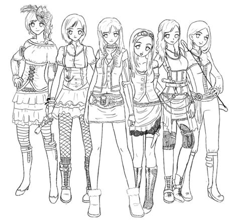 anime girls group coloring pages