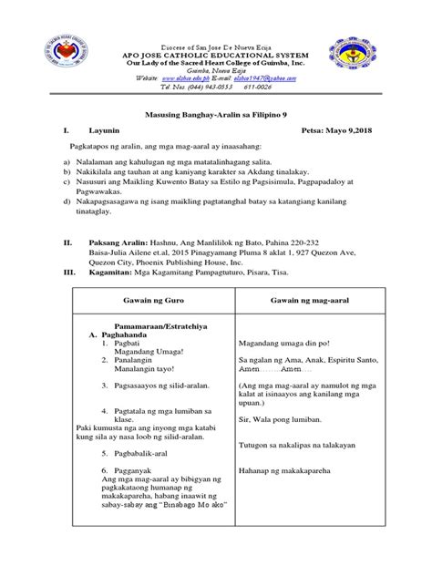 detailed lesson plan in filipino baitang 9