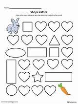 Worksheet Shape Heart Maze Printable Worksheets Shapes Color Preschool Diamond Oval Rectangle Kindergarten Myteachingstation Math Activities Kids Star Geometric Practice sketch template