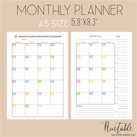 planner inserts monthly planner printable  monthly etsy