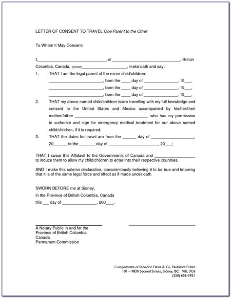 affidavit  parental consent  travel   parent form form
