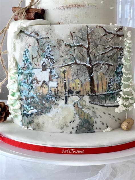 hand painted winter cake cake  sweet architect cakesdecor