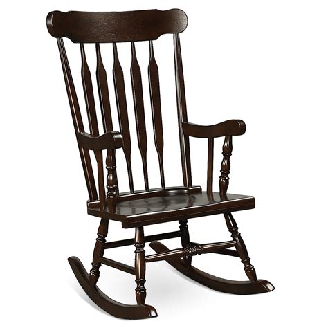 costway solid wood rocking chair porch rocker indoor outdoor seat glossy finish coffee walmartcom
