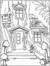 Coloring House Pages Tree Treehouse Fairy Colouring Kids Boomhutten Printable Kleurplaten Template Kleurplaat Houses Book Dover Publications Sheets Fun Print sketch template