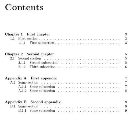 custom table  contents  appendices    chapter