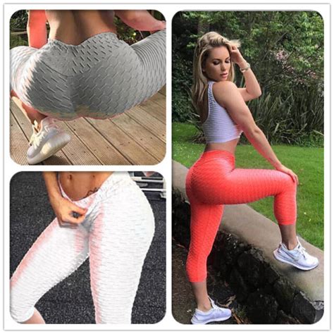 women scrunch anti cellulite capri yoga pants running high waist sport