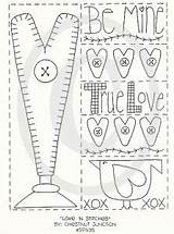 Primitive Patterns Embroidery Stitchery Stitches Valentines Crafts Epattern Chestnutjunction Vintage Applique sketch template
