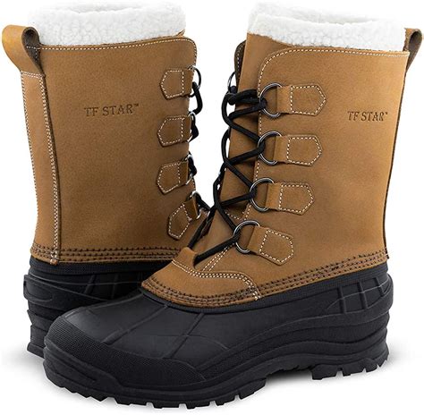 mens leather waterproof winter snow skid bootsclassic felt lined warm snow duck boots  men