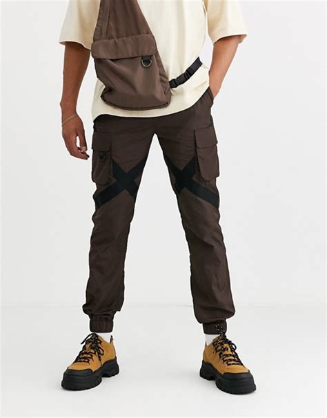 asos design  piece cargo pants  strapping  brown asos