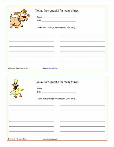 printable gratitude worksheets  printable
