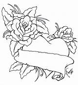 Heart Roses Hearts Drawing Tattoo Drawings Banners Rose Designs Coloring Pages Pencil Banner Lineart Clipart Wings Cliparts Sketches Library Deviantart sketch template