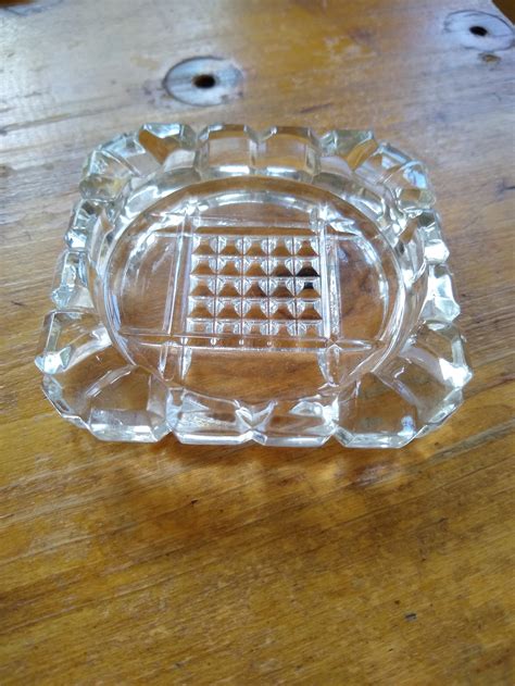 Vintage Small Clear Etched Cut Glass Ashtray Square Etsy
