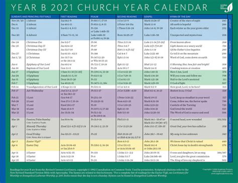 2021 Lutheran Church Calendar January 2021
