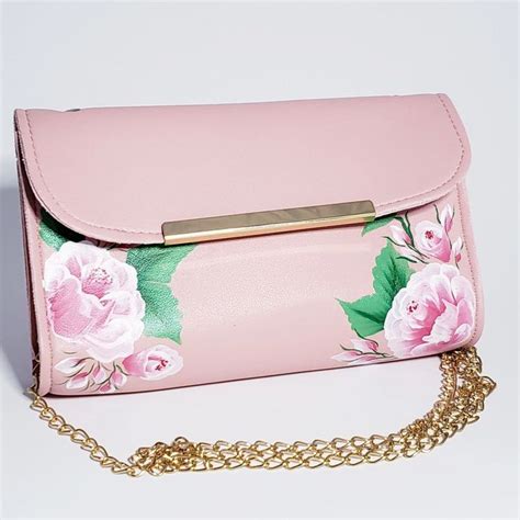 pink handpainted clutch bag  floral design etsy   pink clutch bag clutch bag