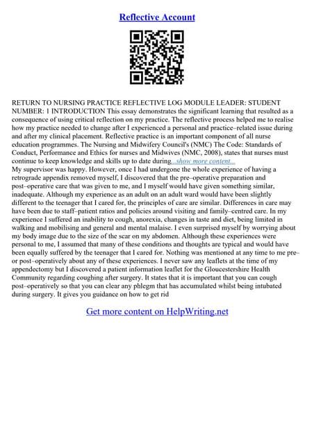 Nursing Reflective Essays Pdf