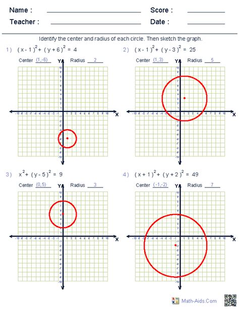 equations  circles worksheet answers worksheet