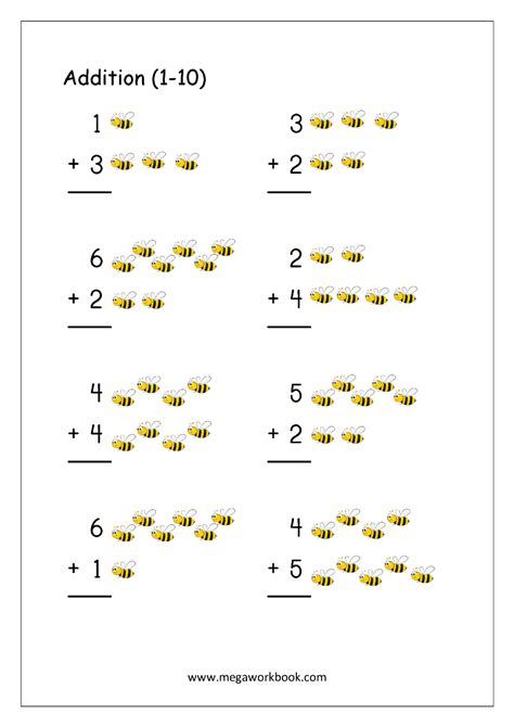 printable number addition worksheets    kindergarten
