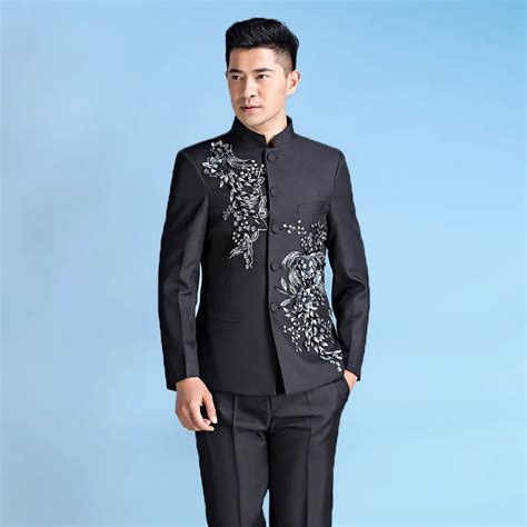 chinese tunic suit mens stand collar mens flower clothing slim chinese style mens wedding groom