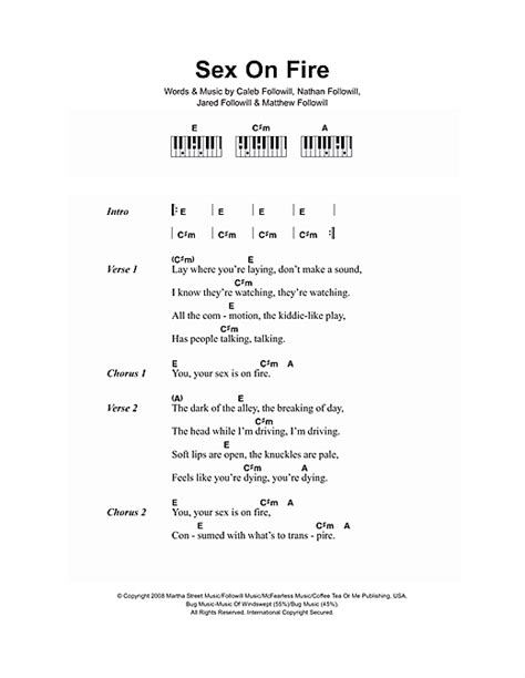 sex on fire sheet music by kings of leon lyrics and piano chords 107324