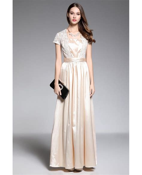A Line V Neck Floor Length Champagne Evening Dress With Lace Ck603 54