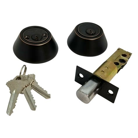 double sided deadbolt lock entry door keyed cylinder  keys oil rubbed