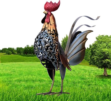 chicken rooster sculpture outdoor decor metal statue iron rooster home figure furnishing lawn