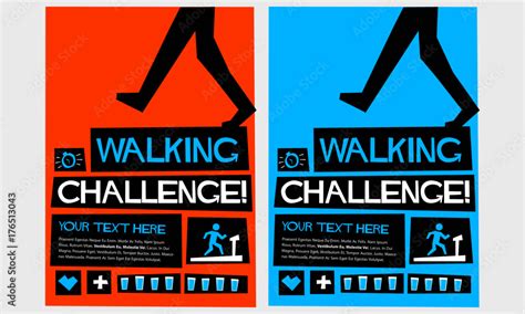 walking challenge flat style vector illustration health quote poster
