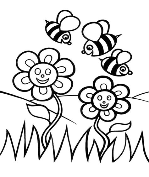 spring flower  bees coloring pages  kids coloring pages bee