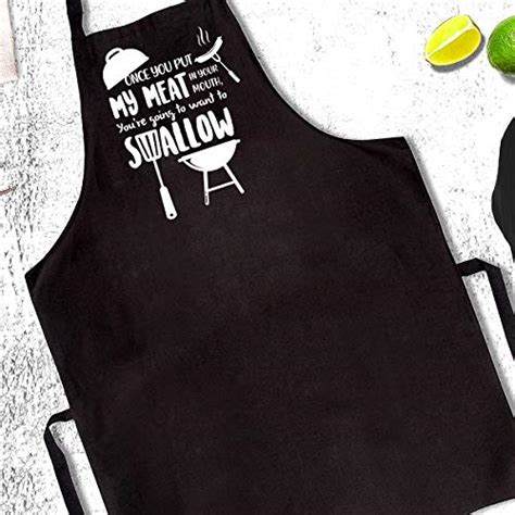 Chillake Funny Bbq Aprons For Men Women Once You Put My Meat In Your