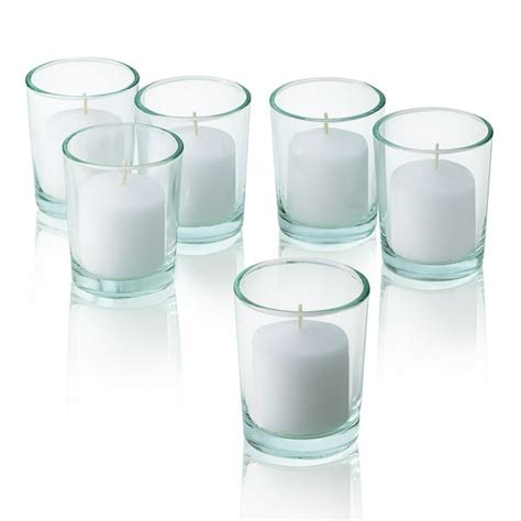 Clear Glass Round Votive Candle Holders With White Votive Candles Burn
