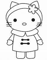 Coloring Winter Pages Kitty Hello Printable Coat Wearing Book Print Simple Kids Color Popular Cartoon sketch template