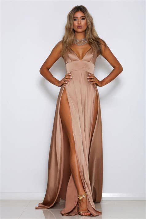 satin high slit deep v neck spaghetti straps evening dresses long a li