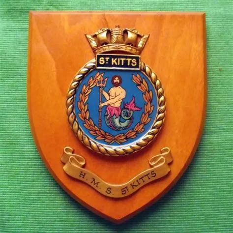 vintage hms st kitts royal navy ship badge crest shield plaque