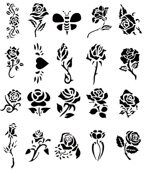 self adhesive airbrush tattoo stencil set book of 20 rose design