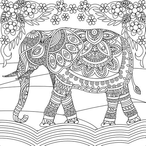 elephant adult coloring page finished