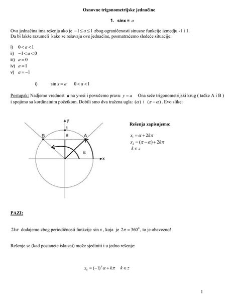 Osnovne Trigonometrijske Jednačine – Školica Ns