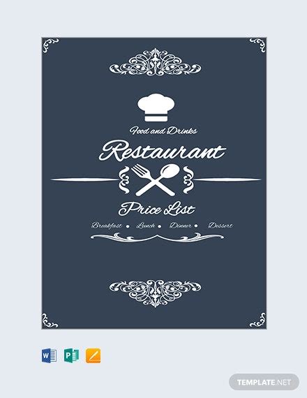 restaurant menu price list template word excel apple pages publisher apple