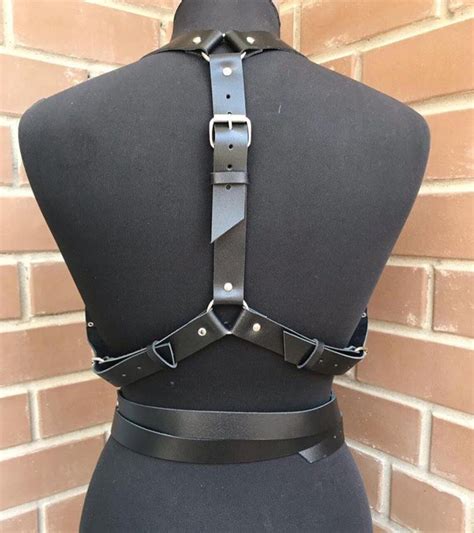 black leather harness women s leather body harness chest etsy