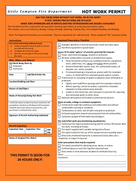 fillable   hot work permit templatepdf fax email print