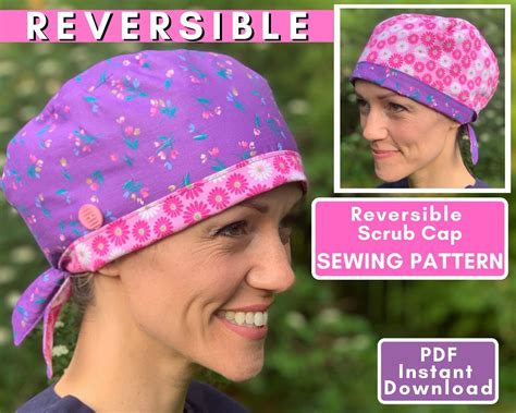 scrub cap pattern  reversible surgical cap sewing pattern etsy