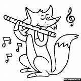 Coloring Flute Instruments Fox Musical Pages Music Color Animals Sheets Kids Printable Instrument Play Print Woodwind Gif Book Choose Board sketch template