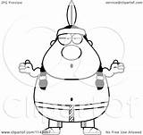 Shrugging Chubby Native American Man Clipart Cartoon Cory Thoman Outlined Coloring Vector sketch template