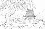 Temple Chinese Sketch Drawing Paintingvalley Coloring sketch template