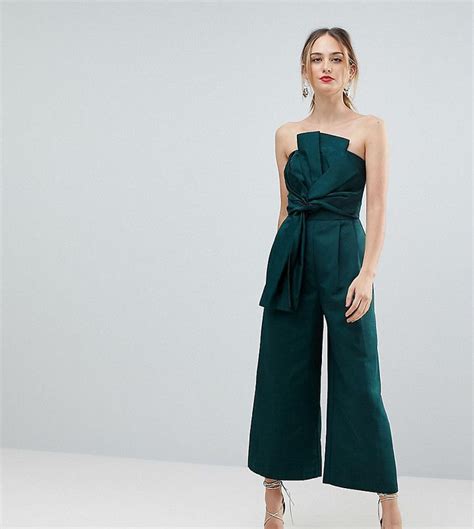 asos tall asos tall jumpsuit  structured fabric  knot  drape detail tall jumpsuits