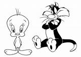 Tweety Sylvester Colorat Decolorat Tunes Looney sketch template