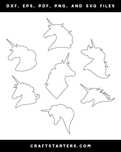 unicorn head outline patterns dfx eps  png  svg cut files