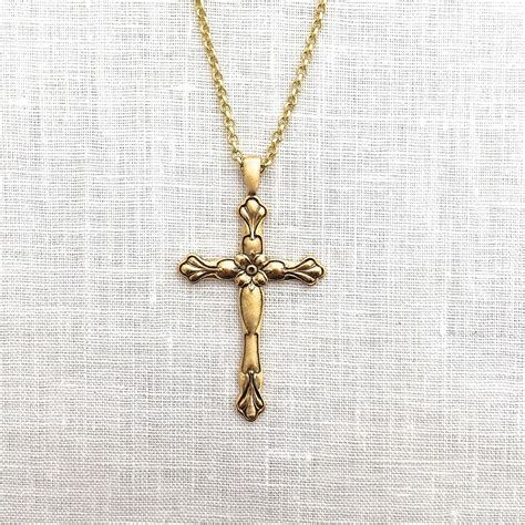 large gold cross pendant necklace womens cross necklace