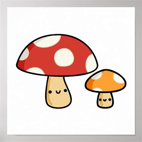 cute kawaii mushroom poster zazzle